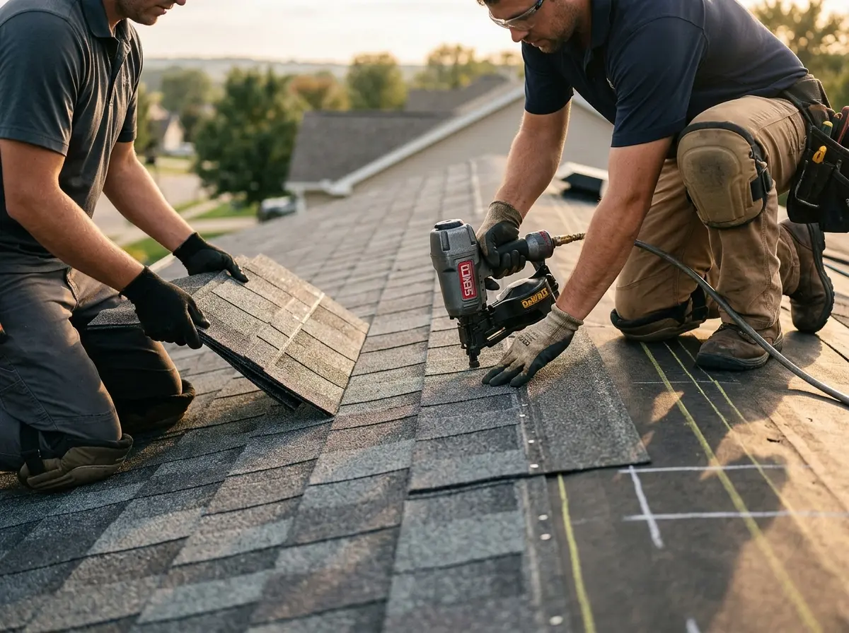 Professional roofer working on a residential roof in Vineland